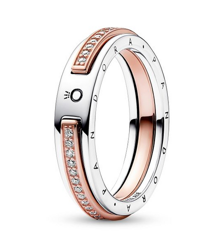 Pandora Signature Two-Tone Logo & Pavé Ring Size 7