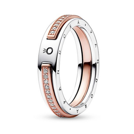 Pandora Signature Two-Tone Logo & Pavé Ring Size 7