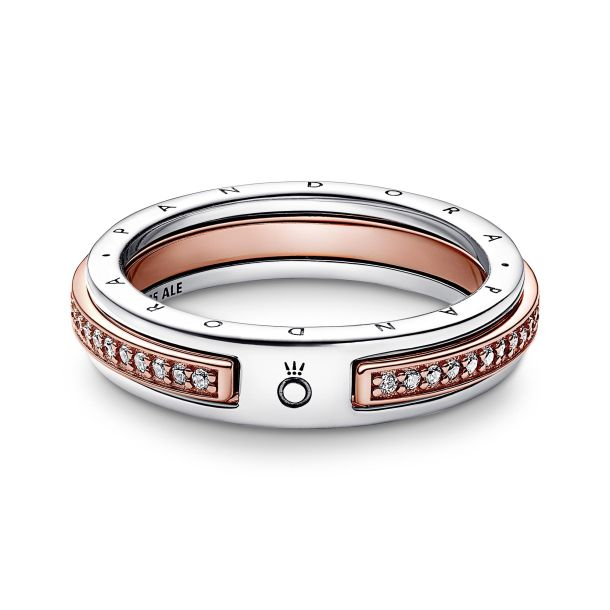 Pandora Signature Two-Tone Logo & Pavé Ring Size 7