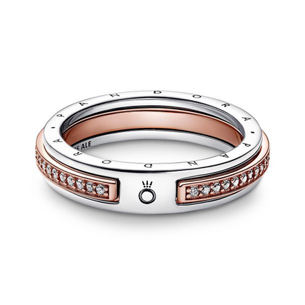 Pandora Signature Two-Tone Logo & Pavé Ring Size 7