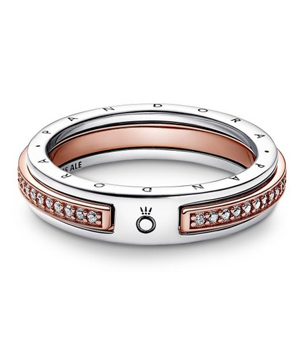 Pandora Signature Two-Tone Logo & Pavé Ring Size 7