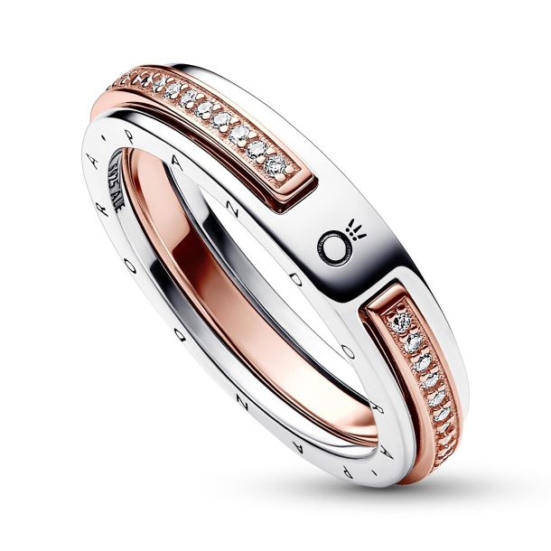 Pandora Signature Two-Tone Logo & Pavé Ring Size 7