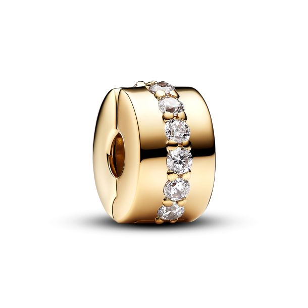 Pandora Timeless Clear Sparkling Row Clip Gold-Plated Charm