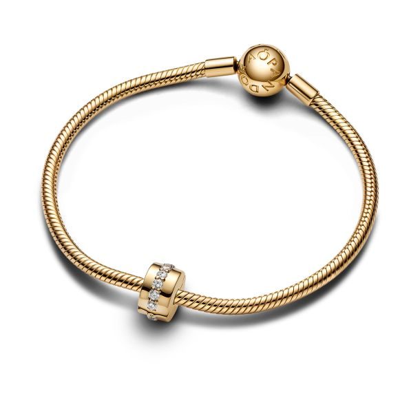 Pandora Timeless Clear Sparkling Row Clip Gold-Plated Charm
