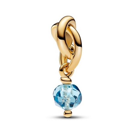 Pandora Moments 14K Gold-Plated March Faceted Sea Aqua Blue Eternity Circle Dangle Charm