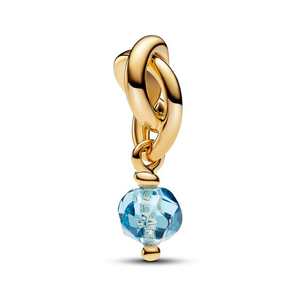 Pandora Moments 14K Gold-Plated March Faceted Sea Aqua Blue Eternity Circle Dangle Charm