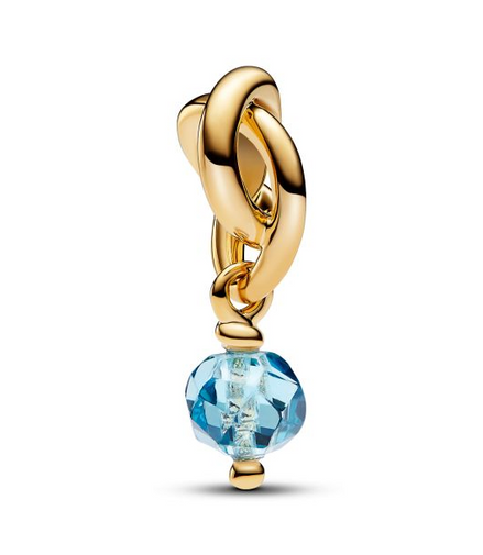 Pandora Moments 14K Gold-Plated March Faceted Sea Aqua Blue Eternity Circle Dangle Charm