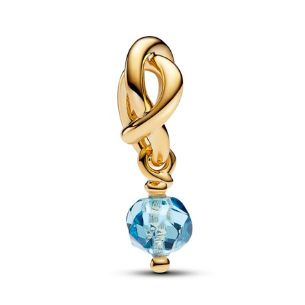 Pandora Moments 14K Gold-Plated March Faceted Sea Aqua Blue Eternity Circle Dangle Charm
