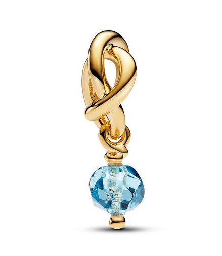 Pandora Moments 14K Gold-Plated March Faceted Sea Aqua Blue Eternity Circle Dangle Charm