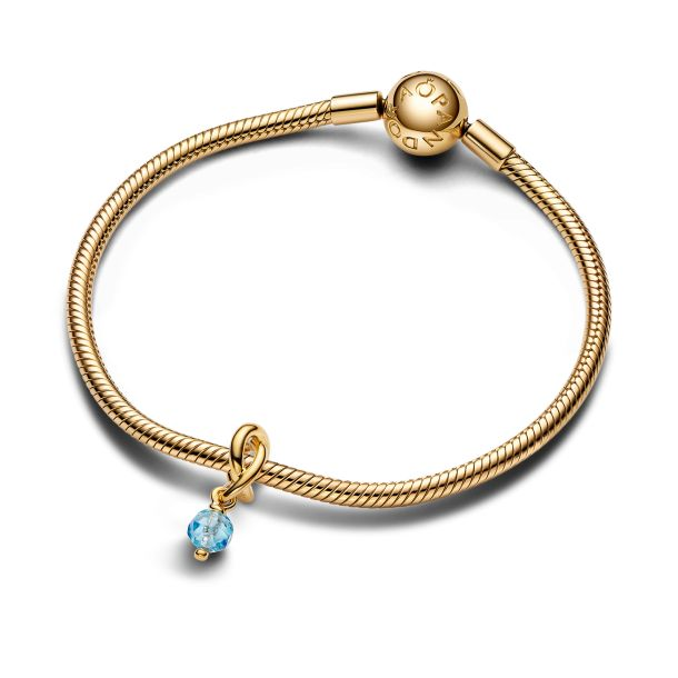 Pandora Moments 14K Gold-Plated March Faceted Sea Aqua Blue Eternity Circle Dangle Charm