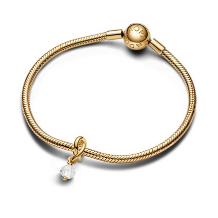 Pandora Moments 14K Gold-Plated April Faceted Clear Eternity Circle Dangle Charm