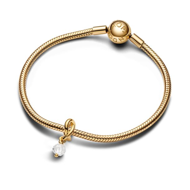 Pandora Moments 14K Gold-Plated April Faceted Clear Eternity Circle Dangle Charm