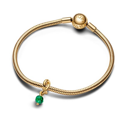 Pandora Moments 14K Gold-Plated May Faceted Green Eternity Circle Dangle Charm