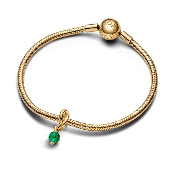 Pandora Moments 14K Gold-Plated May Faceted Green Eternity Circle Dangle Charm