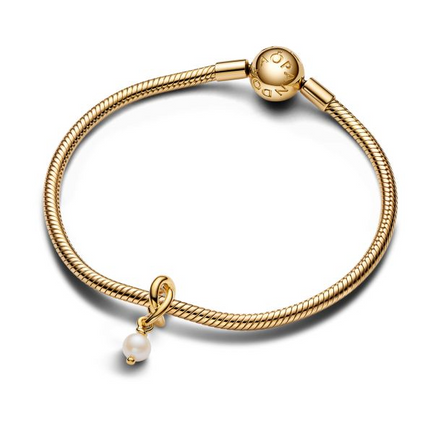 Pandora Moments 14K Gold-Plated June Treated Freshwater Cultured Pearl Eternity Circle Dangle Charm