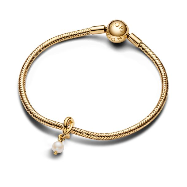 Pandora Moments 14K Gold-Plated June Treated Freshwater Cultured Pearl Eternity Circle Dangle Charm