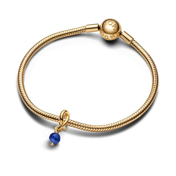 Pandora Moments 14K Gold-Plated September Faceted Blue Eternity Circle Dangle Charm