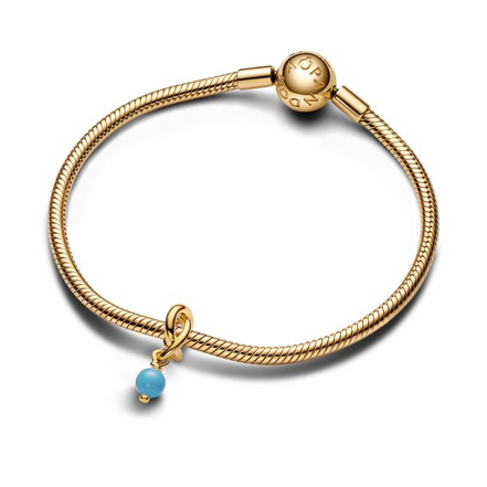 Pandora Moments 14K Gold-Plated December Turquoise Blue Eternity Circle Dangle Charm
