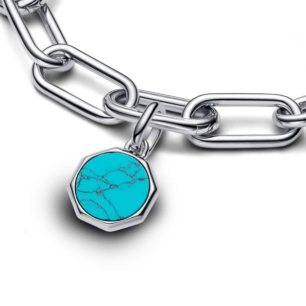 Pandora ME/Moments Silver Turquoise-Colored Engravable Mini Medallion Charm