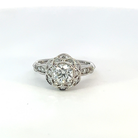 Platinum 1 CTW Diamond Floral And Miligrain Engagement Ring
