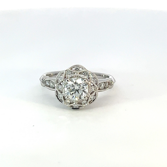 Platinum 1 CTW Diamond Floral And Miligrain Engagement Ring