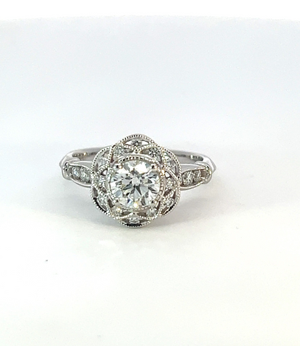 Platinum Floral Diamond Miligrain Engagement Ring
