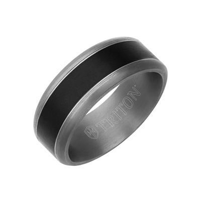 Triton Tantalum Ring - Wide Black Inlay and Bevel Edge Size 10
