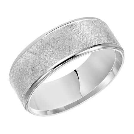 Frederick Goldman 14K White Gold Comfort Fit Crystaline Finish Wedding Band