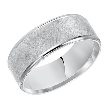 Frederick Goldman 14K White Gold Comfort Fit Crystaline Finish Wedding Band