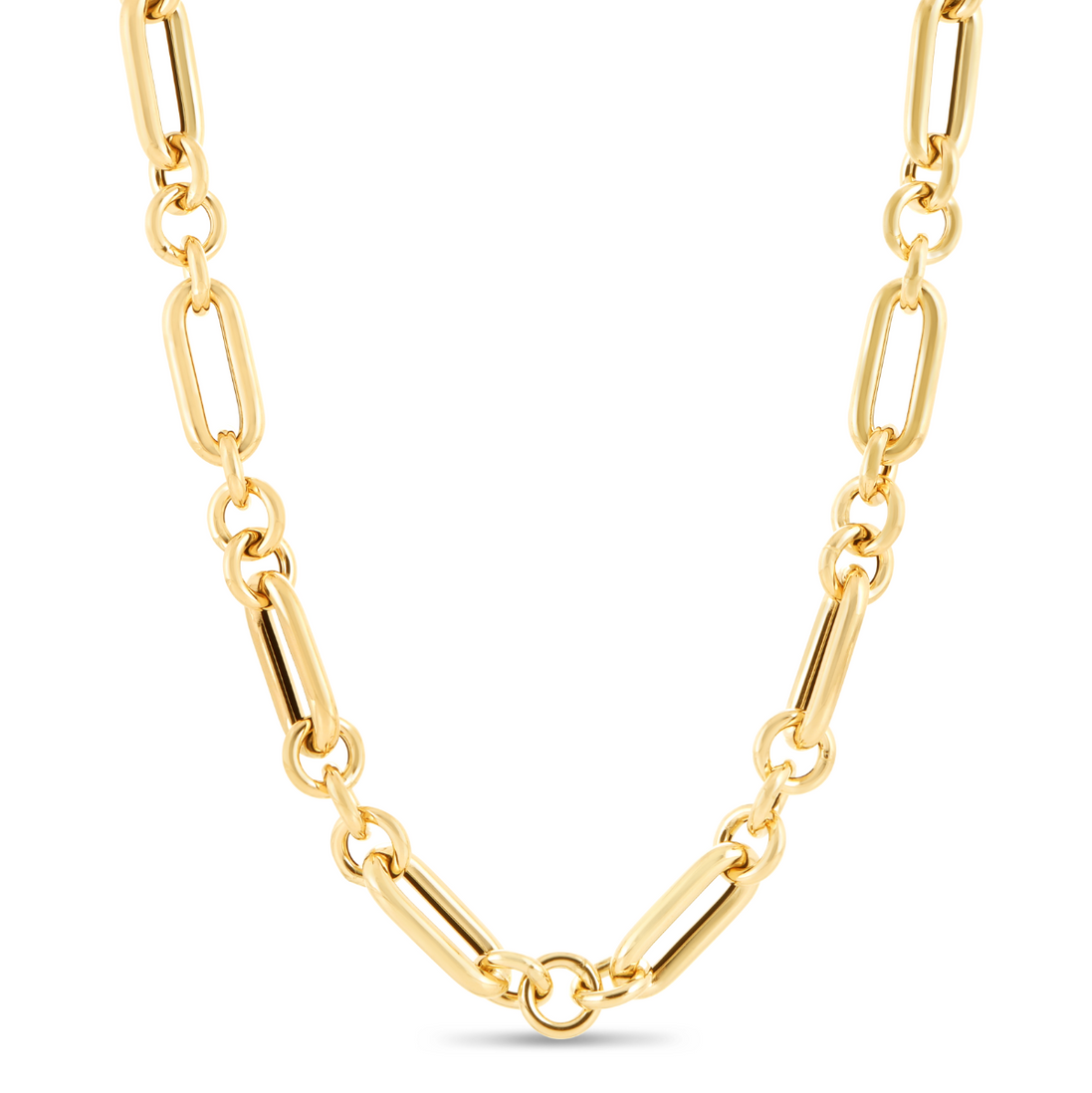 14K Gold Metropolitan Alternating Paperclip Round Links Chain Necklace