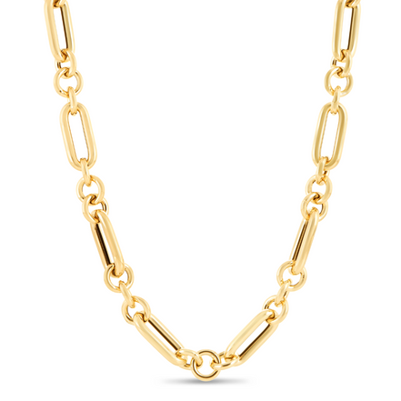 14K Gold Metropolitan Alternating Paperclip Round Links Chain Necklace