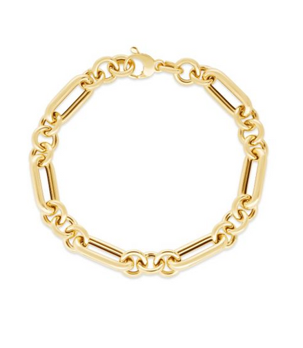 14K Gold Metropolitan Alternating Paperclip Round Links Chain Bracelet
