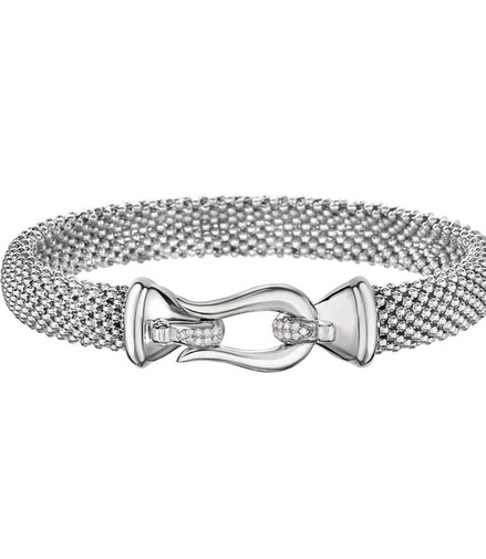 Phillip Gavriel Silver And 0.09 CTW Diamond Medium Popcorn Horsebit Bracelet