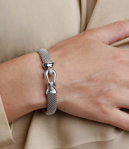 Phillip Gavriel Silver And 0.09 CTW Diamond Medium Popcorn Horsebit Bracelet
