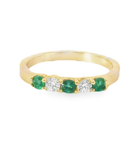 14K Yellow Gold Diamond And Emerald 5 Stone Fashion Ring