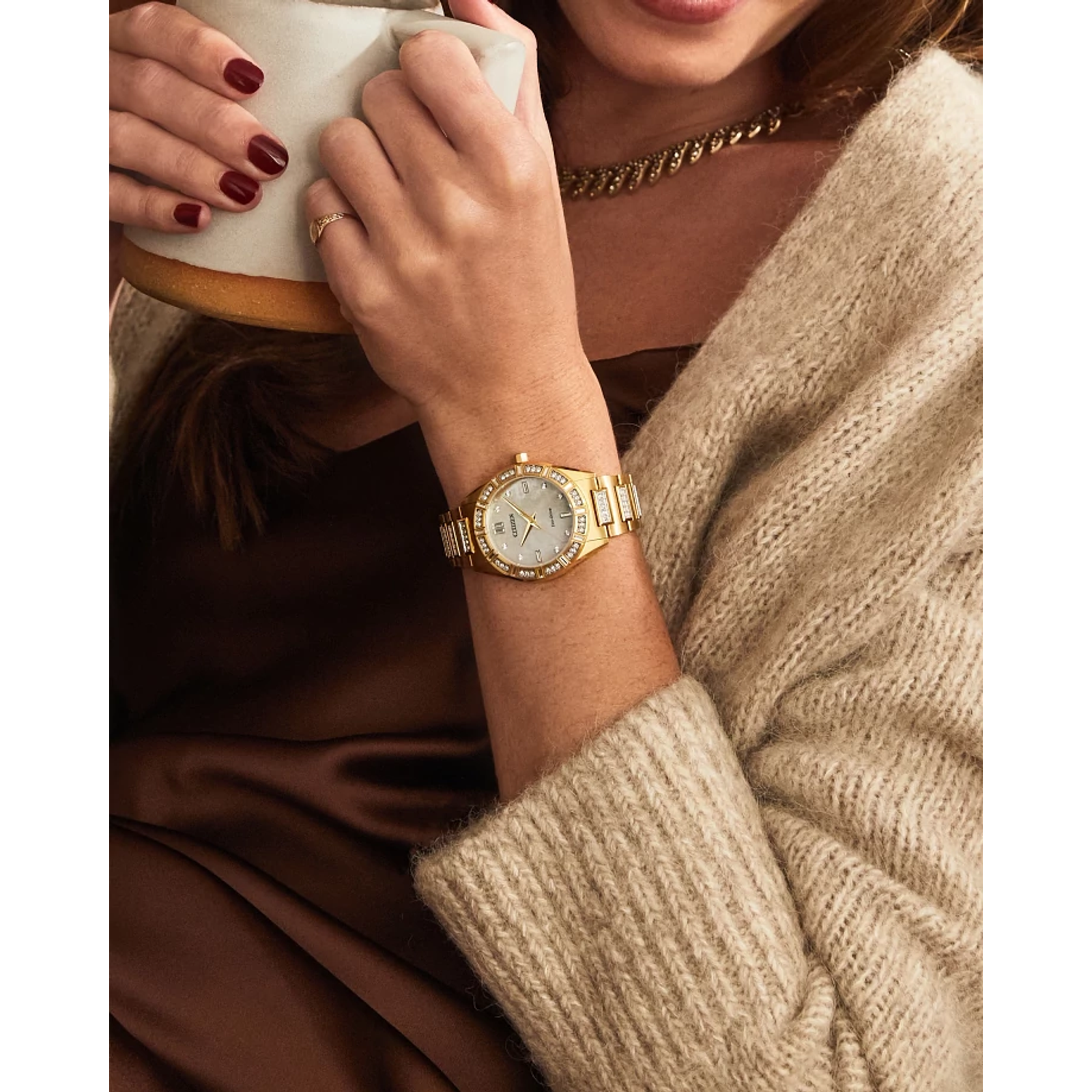 Citizen Ladies Eco-Drive Crystal Gold-Tone Bracelet Watch