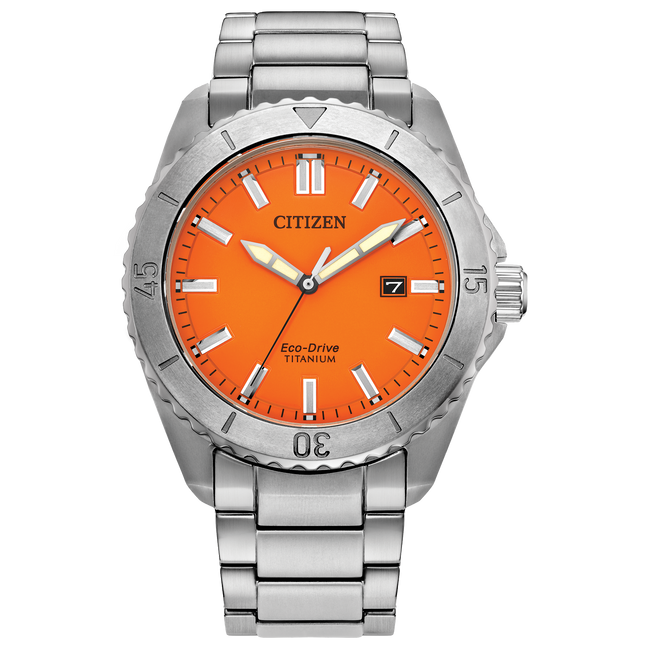 Citizen Men's Brycen Eco-Drive Orange Dial SuperTitanium Bracelet Watch