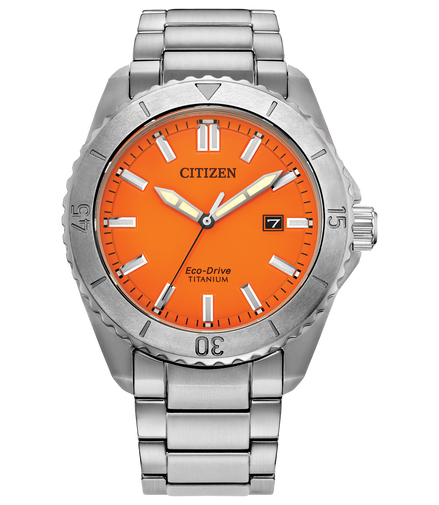 Citizen Men's Brycen Eco-Drive Orange Dial SuperTitanium Bracelet Watch