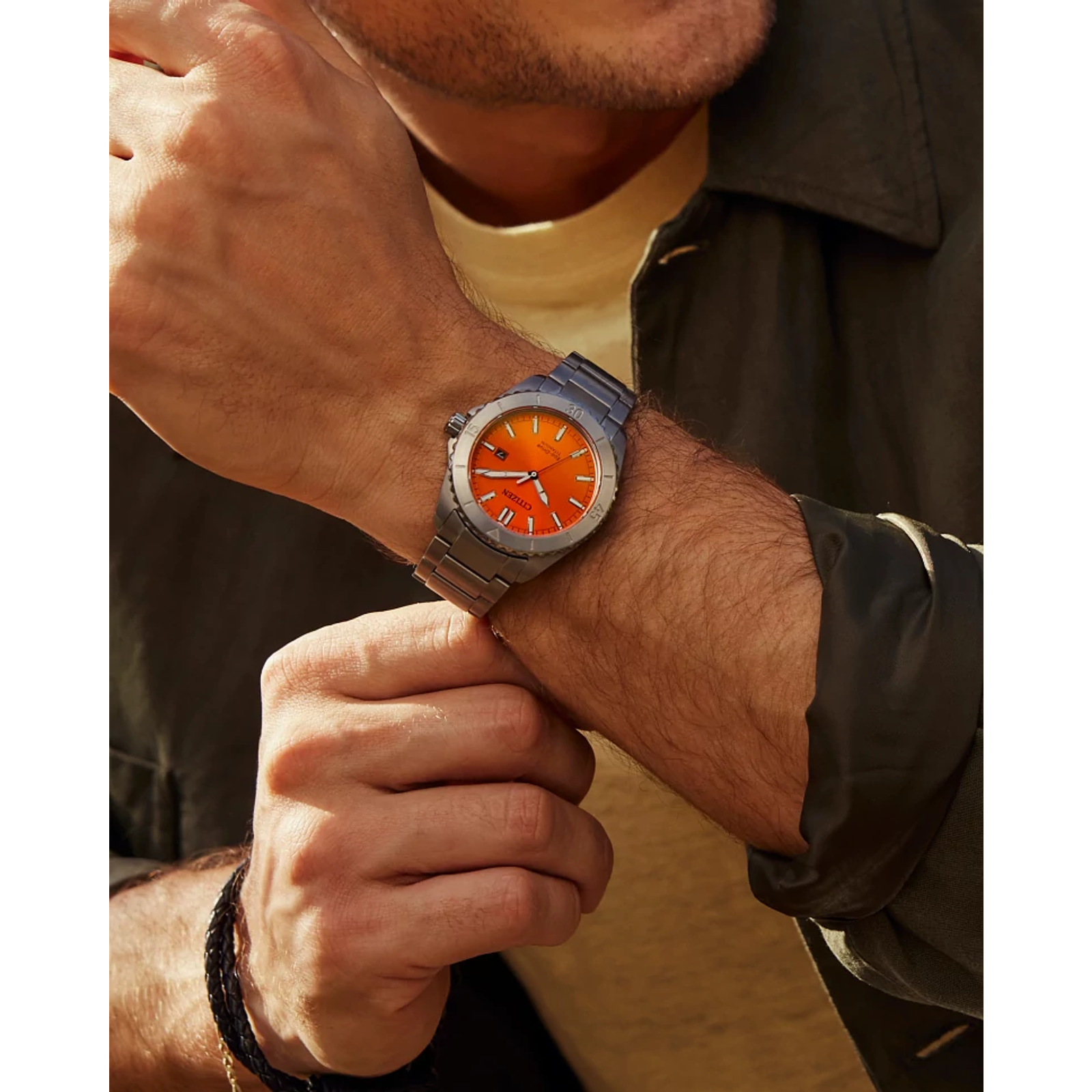 Citizen Eco-Drive Brycen Orange Dial Super Titanium Watch