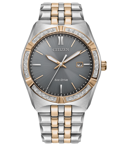 Citizen Eco-Drive Corso Diamond Gray Dial Two-Tone Stainless Steel Bracelet Watch