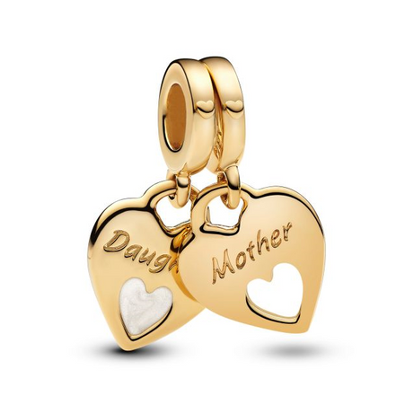 Pandora Mother & Daughter Double Heart Splittable Gold-Plated Dangle Charm