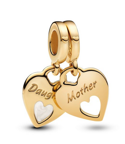 Pandora Mother & Daughter Double Heart Splittable Gold-Plated Dangle Charm