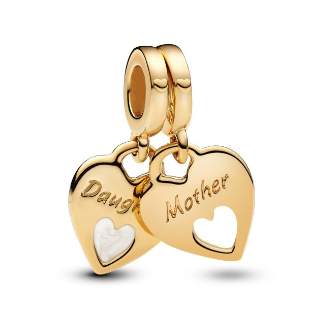 Pandora Moments 14K Gold-Plated Mother & Daughter Double Heart Splittable Dangle Charm