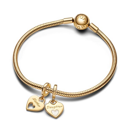 Pandora Mother & Daughter Double Heart Splittable Gold-Plated Dangle Charm