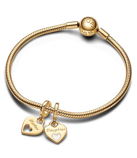 Pandora Mother & Daughter Double Heart Splittable Gold-Plated Dangle Charm