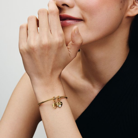 Pandora Moments 14K Gold-Plated Mother & Daughter Double Heart Splittable Dangle Charm