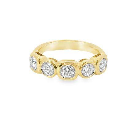 14K Yellow Gold 0.94 CTW Diamond Round Bezel Set Ring
