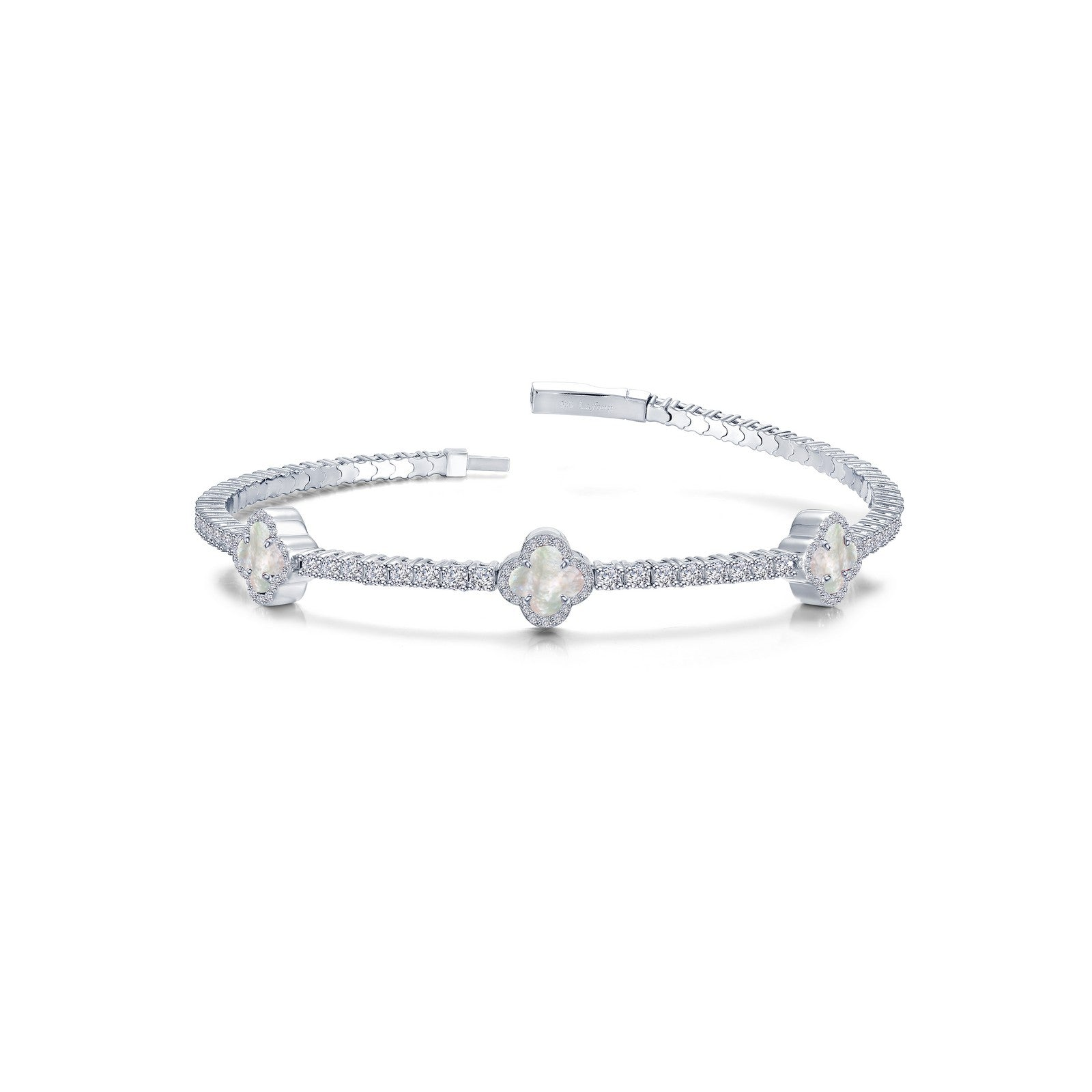 Lafonn 2.40 CTW Simulated Diamond and Mother Of Pearl Flexible Station Tennis Bracelet
