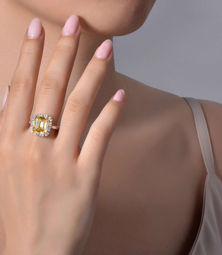 Lafonn 6.41 CTW Simulted Diamond And Fancy Yellow Emerald-Cut Halo Engagement Ring Size 7