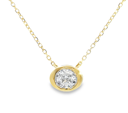 14K Yellow Gold 0.30 CTW Diamond Bezel Set Pendant Necklace